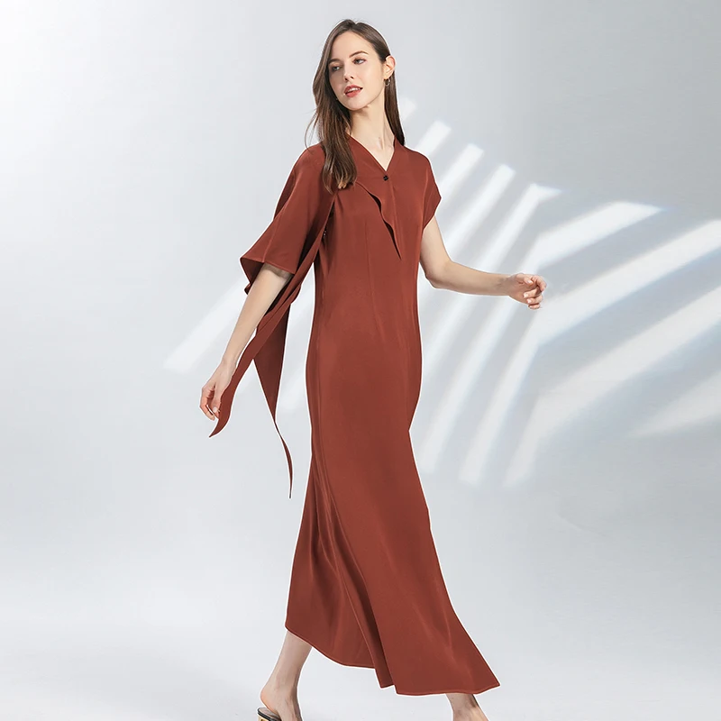 Love Stylish Asymmetrical Ruffles Flying Short Sleeve Root Beer Woman Silk Dress Summer Party Hem Slit Long Dresses AY063
Love Stylish Asymmetrical Ruffles Flying Short Sleeve Root Beer Woman Silk Dress Summer Party Hem Slit Long Dresses AY063