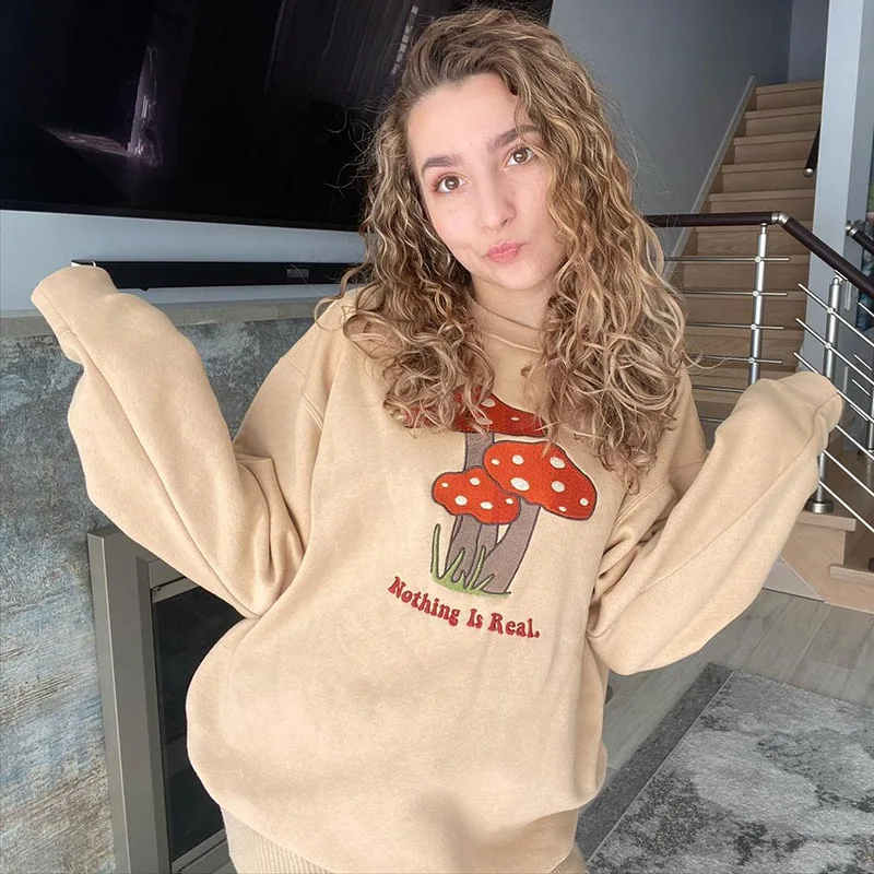 Forest Mushrooms Pullovers Women Indie Printed O-Neck Loose Casual Tops Embroidery Spring Autumn Fashion All-Match Sweatshirts
Forest Mushrooms Pullovers Women Indie Printed O-Neck Loose Casual Tops Embroidery Spring Autumn Fashion All-Match Sweatshirts