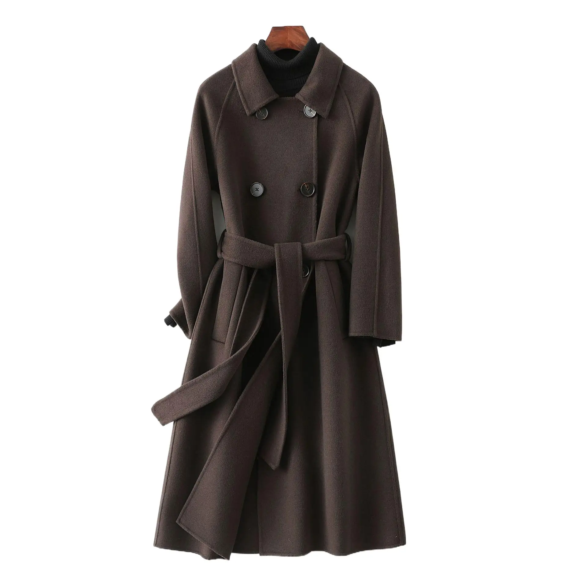 

Женская зимняя одежда 2023, двустороннее женское кашемировое пальто, новое приталенное шерстяное пальто выше колена, 1022