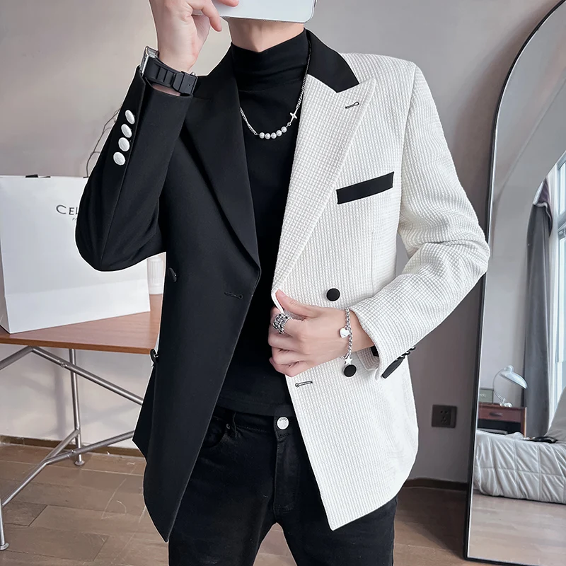2022 Men Stylish Single Button Blazer Fashion Black Patchwork Blazer Autumn Party Club Stitching Contrast Blazer Hombre Jacket
2022 Men Stylish Single Button Blazer Fashion Black Patchwork Blazer Autumn Party Club Stitching Contrast Blazer Hombre Jacket