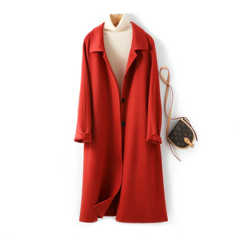Handmade red double-sided cashmere coat women's 2022 autumn winter herringbone pattern 90-95% wool simple slim fit woolen coat
Handmade red double-sided cashmere coat women's 2022 autumn winter herringbone pattern 90-95% wool simple slim fit woolen coat