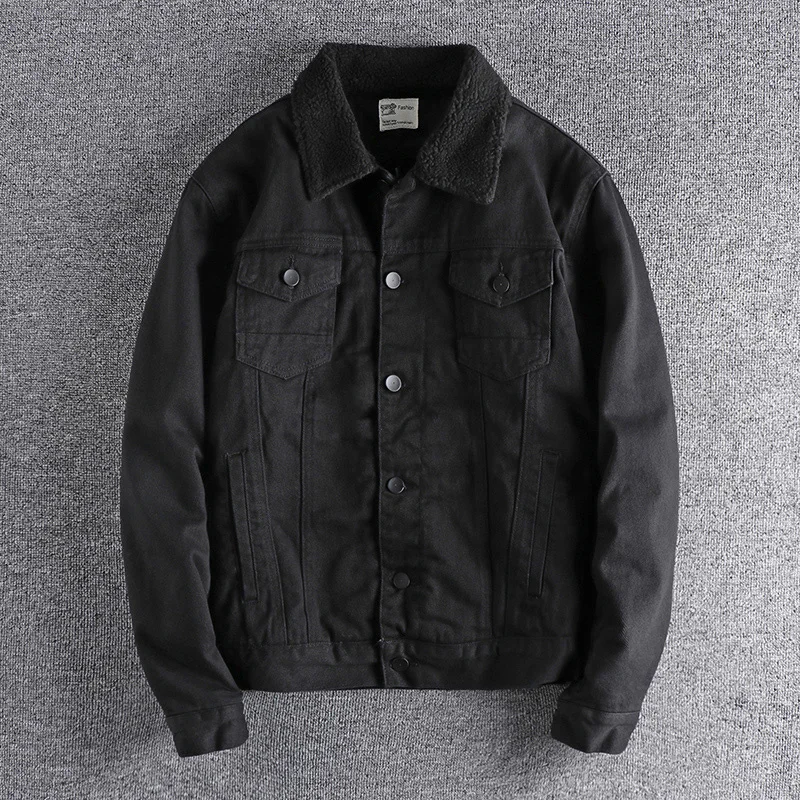 Lapel Winter Plush thickened denim jacket men's cotton padded overcoat fashion slim black cotton warm jacket 496
Lapel Winter Plush thickened denim jacket men's cotton padded overcoat fashion slim black cotton warm jacket 496