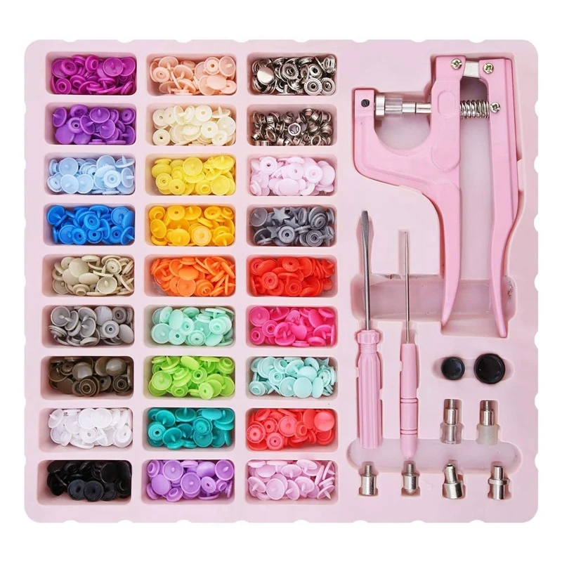 

LJL-Snaps Fasteners Kit, Snap Buttons T5 With Installment Tool Kit Colorful Plastic Snaps For Sewing Clothing Crafting