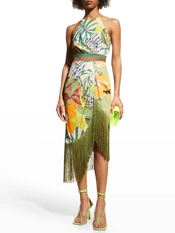 Fashion Vintage Floral Print Fringe Swimsuit And Skirt 
Fashion Vintage Floral Print Fringe Swimsuit And Skirt