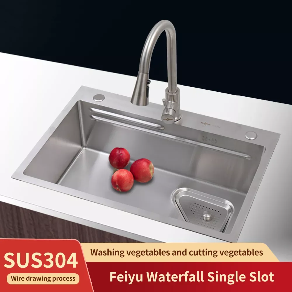 

SUOYING7546 Sanitary Ware Wash Basin Double Bowl Stainless Steel Handmade Kitchen Undermount Sink With Waterfall Faucet