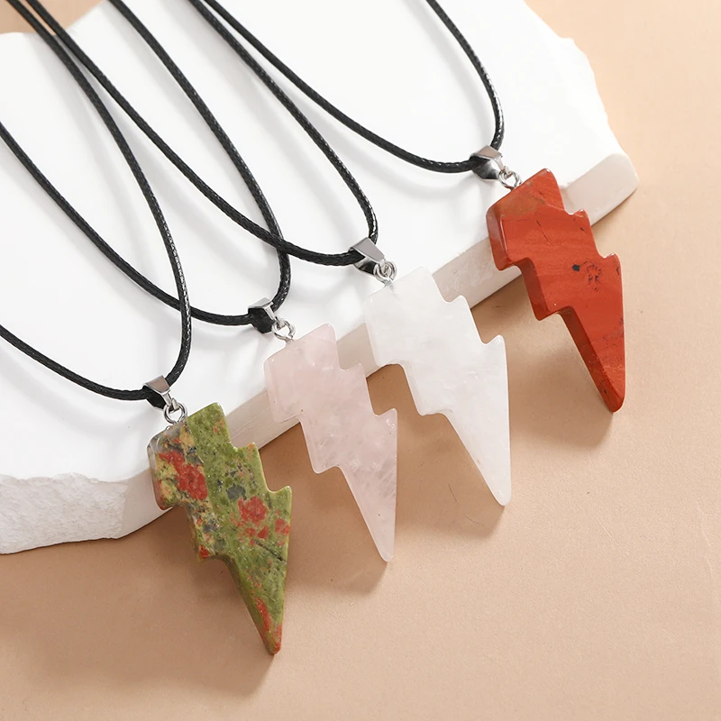 Trendy Lightning Shape Natural Stone Quartz Opal Crystal Pendant Necklace Black Leather Rope Chain Fashion Personality Jewelry
Trendy Lightning Shape Natural Stone Quartz Opal Crystal Pendant Necklace Black Leather Rope Chain Fashion Personality Jewelry
