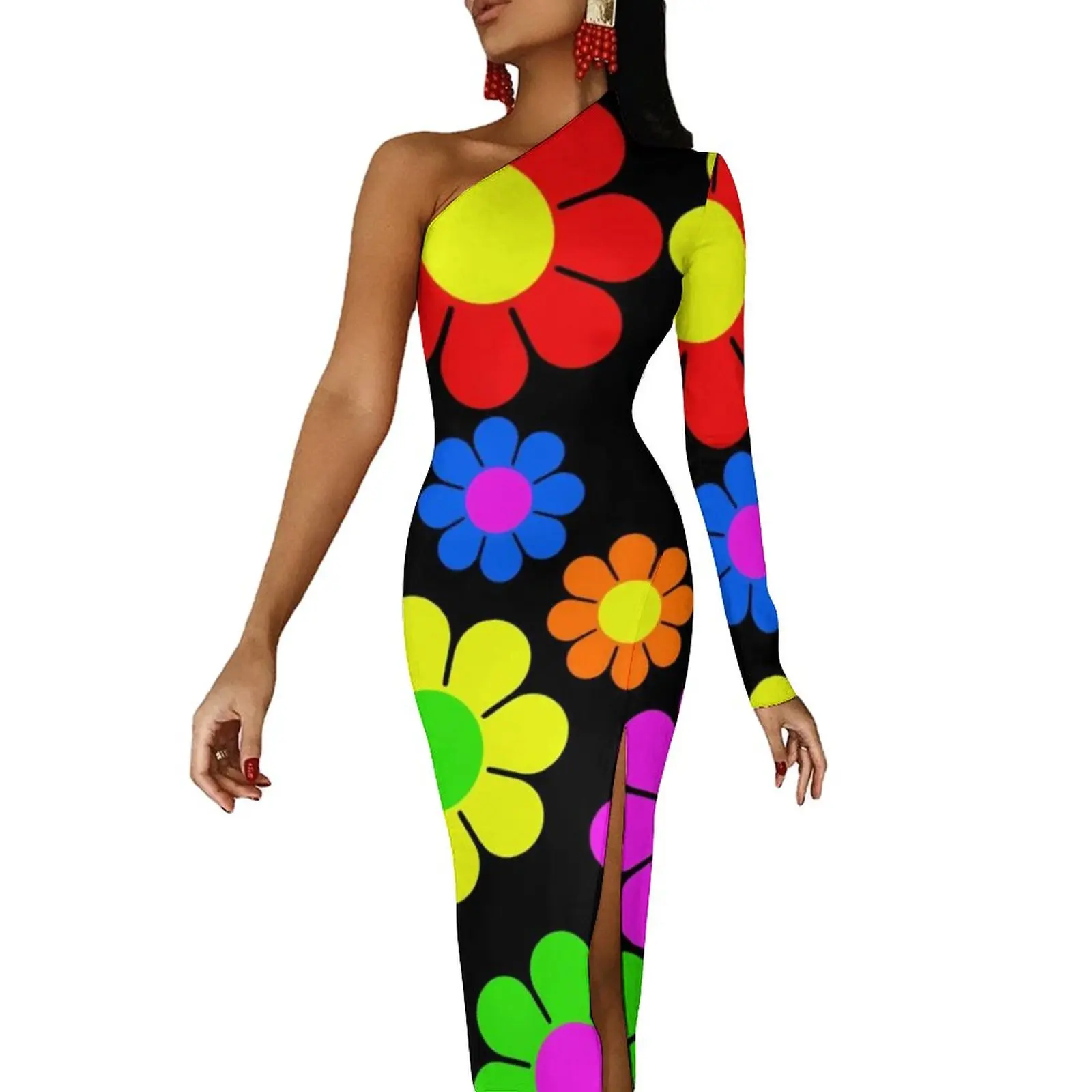 Colorful Peace Print Long Dress Ladies Hippy Flower Daisy Party Maxi Dress Long Sleeve Sexy Bodycon Dresses Side Split Clothing
Colorful Peace Print Long Dress Ladies Hippy Flower Daisy Party Maxi Dress Long Sleeve Sexy Bodycon Dresses Side Split Clothing