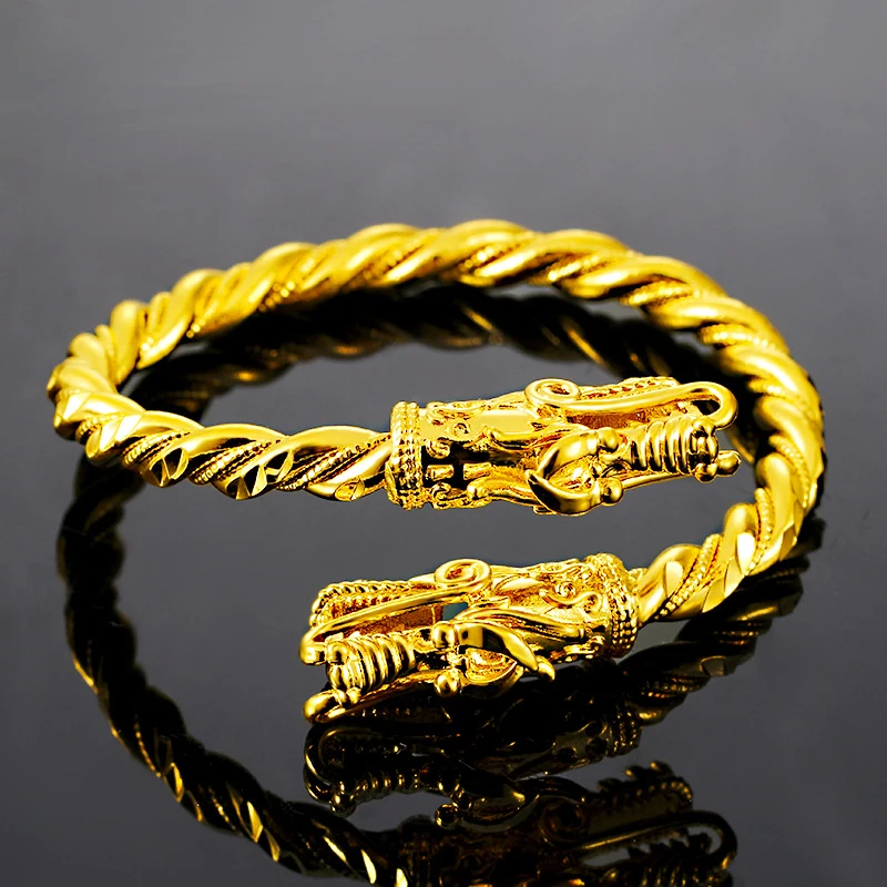 China Ethnic Style No Fade Gold Bracelets for Men Fashion Chic Open Dragon Head Bangle
China Ethnic Style No Fade Gold Bracelets for Men Fashion Chic Open Dragon Head Bangle