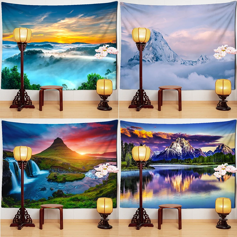 

Customizable Sunset Landscape Painting Tapestry Wall Hanging Bohemian Style Aesthetic Room Home Furnishing