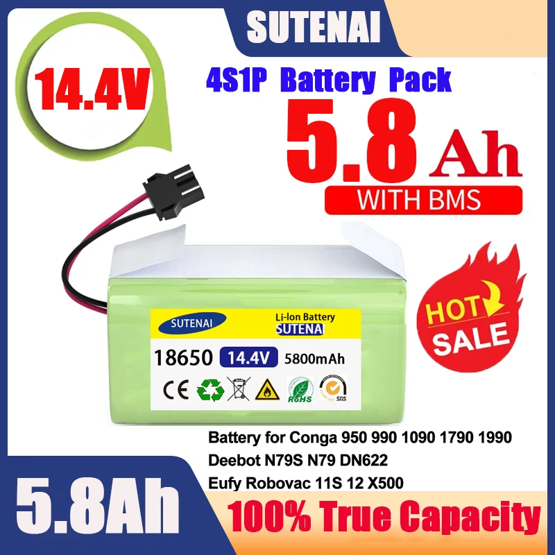 14.4V 6.8Ah Li-ion battery for Cecotec Conga Excellence 950 990 1090 Ecovacs Deebot DN621 601/605 Eufy RoboVac 35C Panda i7 V710
14.4V 6.8Ah Li-ion battery for Cecotec Conga Excellence 950 990 1090 Ecovacs Deebot DN621 601/605 Eufy RoboVac 35C Panda i7 V710