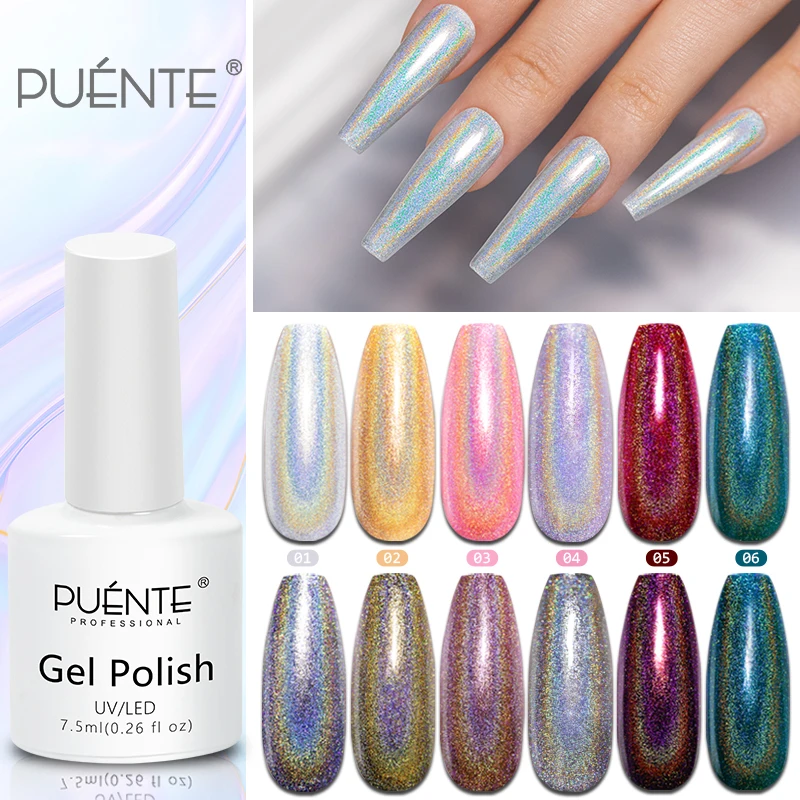 PUENTE Holographic Gel Nail Polish Shiny Laser 7.5ML Semi Permanent UV Varnish Hybrid Gel Polish Nail Gel for Nail Art Manicure
PUENTE Holographic Gel Nail Polish Shiny Laser 7.5ML Semi Permanent UV Varnish Hybrid Gel Polish Nail Gel for Nail Art Manicure