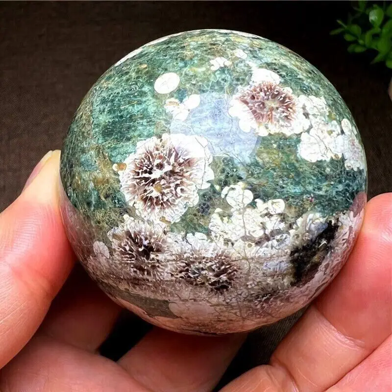 

Natural Green cherry agate Ball Quartz Crystal Sphere Reiki healing