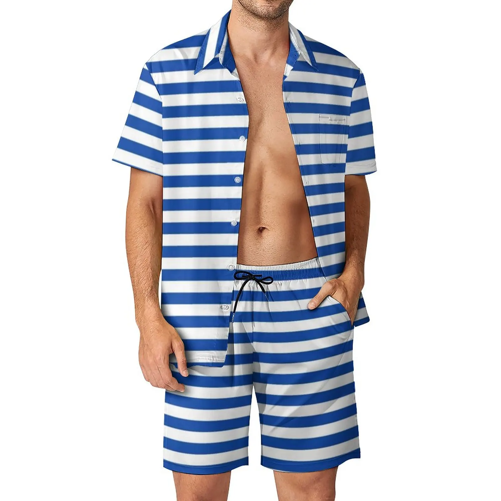 Nautical Men Sets Blue and White Vertical Stripes Casual Shirt Set Cool Beach Shorts Summer Custom Suit Two-piece Clothing 3XL 
Nautical Men Sets Blue and White Vertical Stripes Casual Shirt Set Cool Beach Shorts Summer Custom Suit Two-piece Clothing 3XL