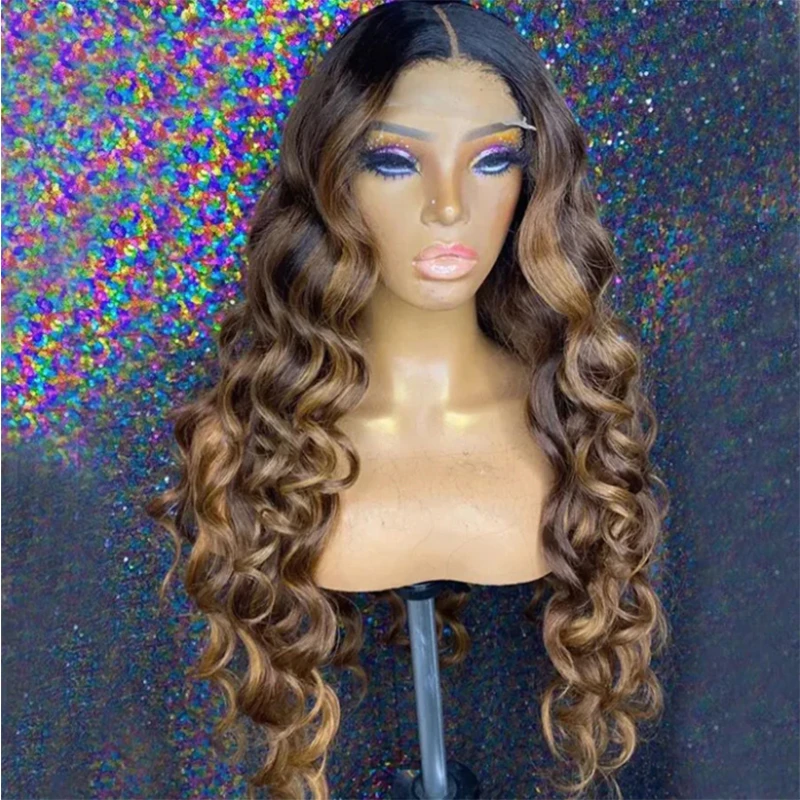 

Ombre Blonde Glueless Soft Preplucked 26 inch Long 200 Density Deep Natural Wave Lace Front Wigs For Black Women Babyhair Daliy