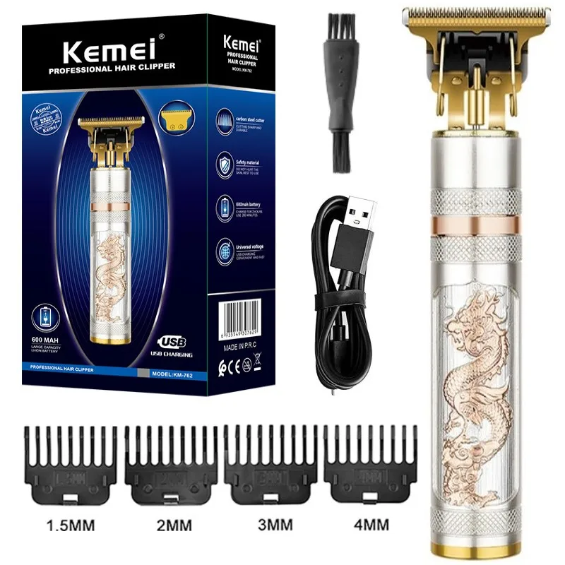 

Kemei KM-762 Metal Hair Trimmer for Men Professional Beard T9 Hair Clipper Electric Hair Cutting Machine USB Rechargeable