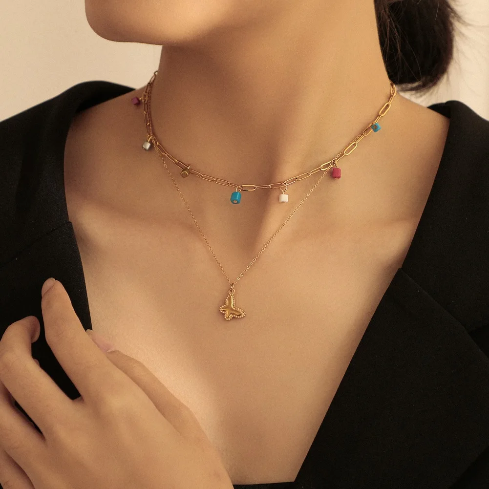 2022 New Stainless Steel Colorful Bead Necklace Double Clavicle Chain Simple Fashion Butterfly Pendant Jewelry Women's Gift
2022 New Stainless Steel Colorful Bead Necklace Double Clavicle Chain Simple Fashion Butterfly Pendant Jewelry Women's Gift
