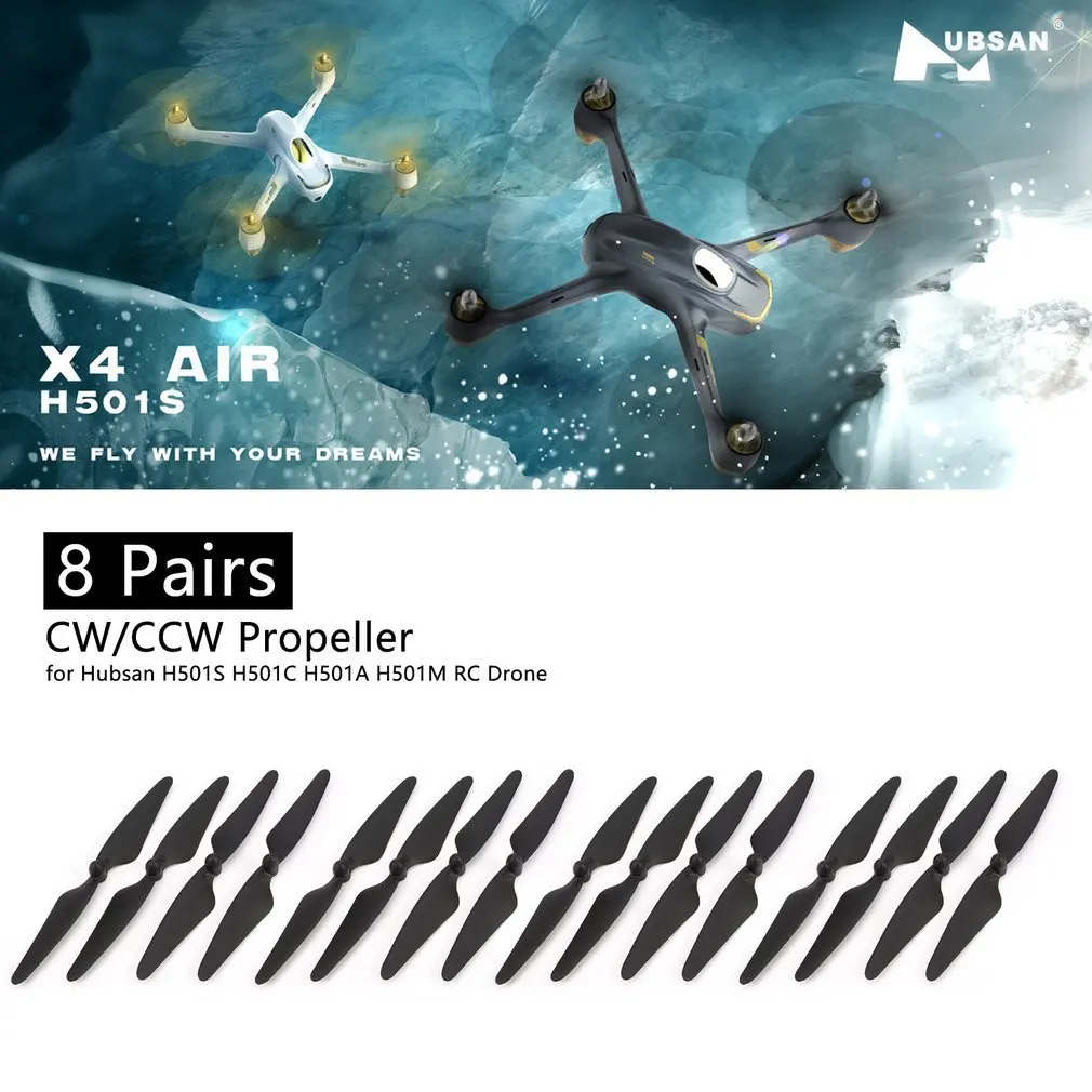 8 Pairs CW/CCW Propeller Props Blade RC Parts for Hubsan H501S H501C H501A H501M 501 RC Quadcopter RC Drone Aircraft 
8 Pairs CW/CCW Propeller Props Blade RC Parts for Hubsan H501S H501C H501A H501M 501 RC Quadcopter RC Drone Aircraft