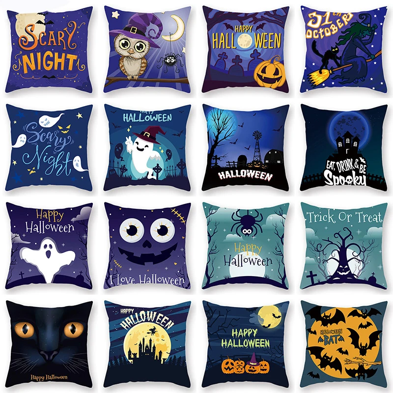 

Home Decor Happy Halloween Cute Pumpkin Owl Print Polyester Sofa Cushion Square Zip Pillowcase 45x45cm funda de almohada