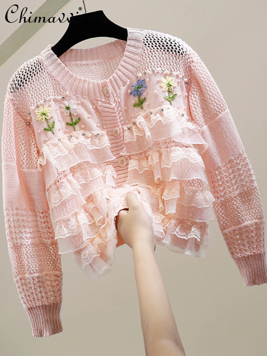 Heavy Beaded Embroidery Sweet Mesh Ruffled Knitted Cardigan 2022 Autumn Fashion Layered Stitching Long Sleeve Graceful Sweater
Heavy Beaded Embroidery Sweet Mesh Ruffled Knitted Cardigan 2022 Autumn Fashion Layered Stitching Long Sleeve Graceful Sweater