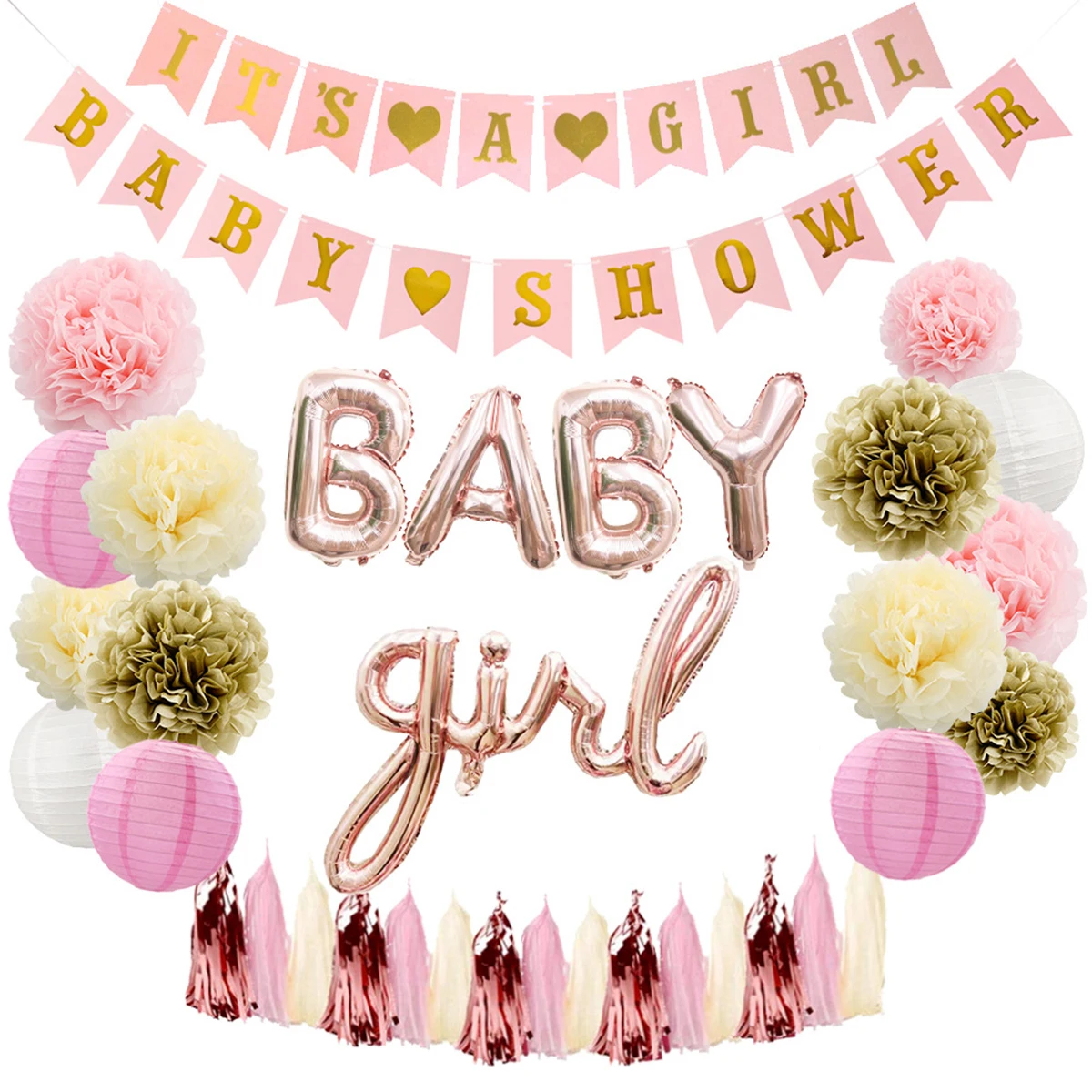 Baby Shower Decoration Kit for Girl IT'S A GIRL BABY SHOWER Banner Foil Balloons Paper Pom-poms Lanterns Tassels
Baby Shower Decoration Kit for Girl IT'S A GIRL BABY SHOWER Banner Foil Balloons Paper Pom-poms Lanterns Tassels