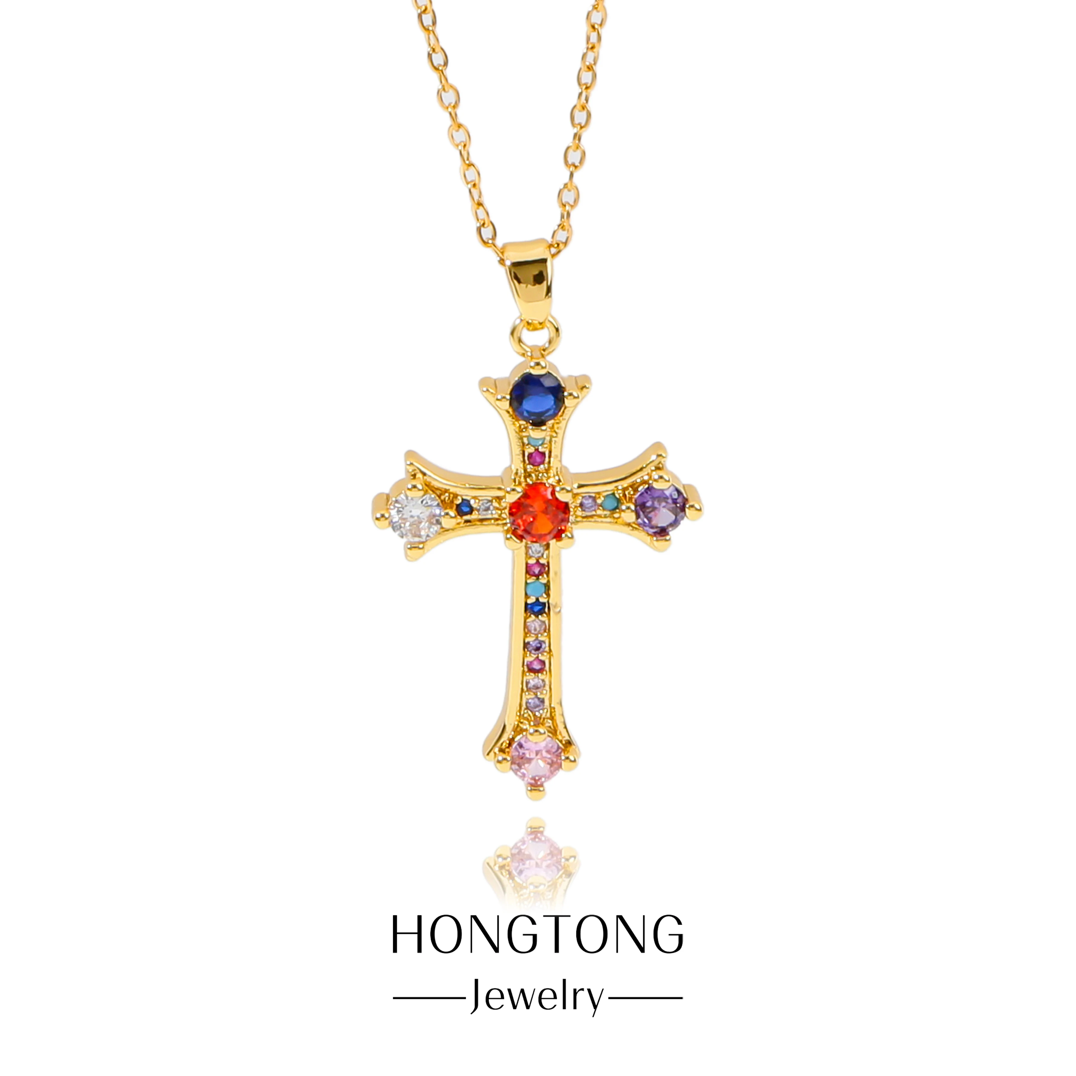 HONGTONG Unique Exaggerated Colorful Crystal Cross Religious Pendant Stainless Steel Prayer Amulet Necklace Exquisite Party Gift
HONGTONG Unique Exaggerated Colorful Crystal Cross Religious Pendant Stainless Steel Prayer Amulet Necklace Exquisite Party Gift