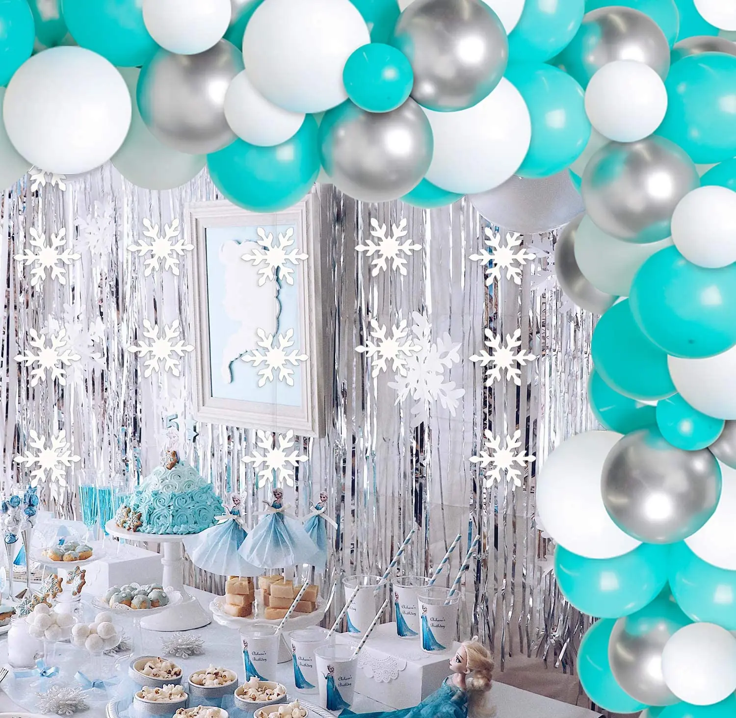 CHEEREVEAL Winter Wonderland Theme Teal Balloon Garland Arch Kit Snowflake Banner for Girl Ice Princess Birthday Party Supplies
CHEEREVEAL Winter Wonderland Theme Teal Balloon Garland Arch Kit Snowflake Banner for Girl Ice Princess Birthday Party Supplies