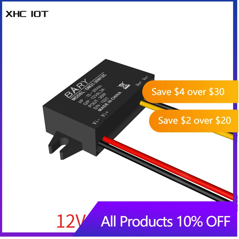 DC-DC Buck Power Supply Car Step Down Converter Auto Waterproof Vehicle Volt Converter 15~28V 24V To 12V 3A Power Supply Module
DC-DC Buck Power Supply Car Step Down Converter Auto Waterproof Vehicle Volt Converter 15~28V 24V To 12V 3A Power Supply Module