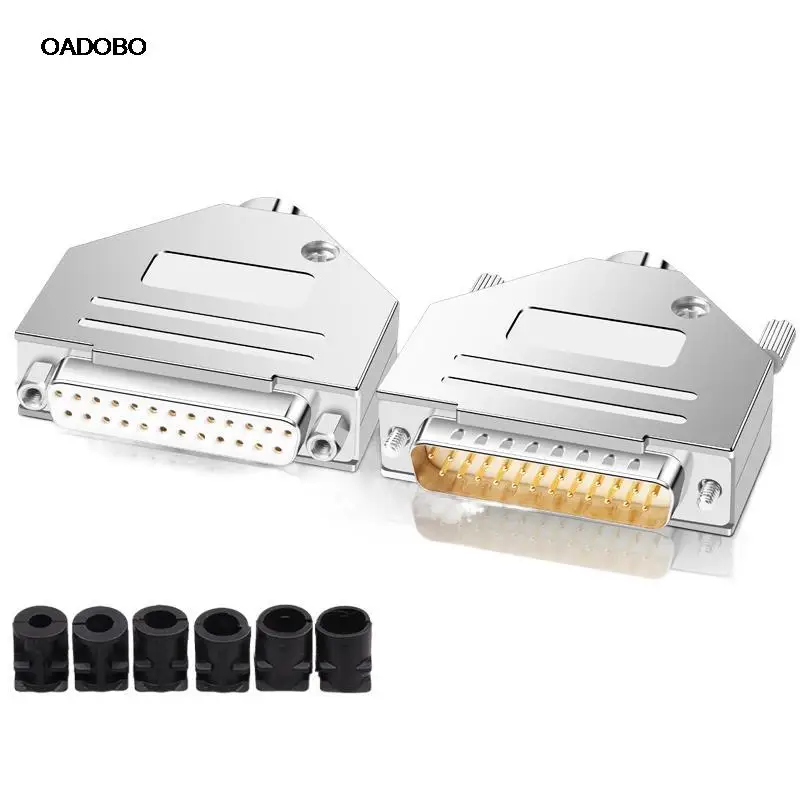 Industrial solid pin DB25 gold-plated male female head 25 pin connector plug and oral metal casing
Industrial solid pin DB25 gold-plated male female head 25 pin connector plug and oral metal casing