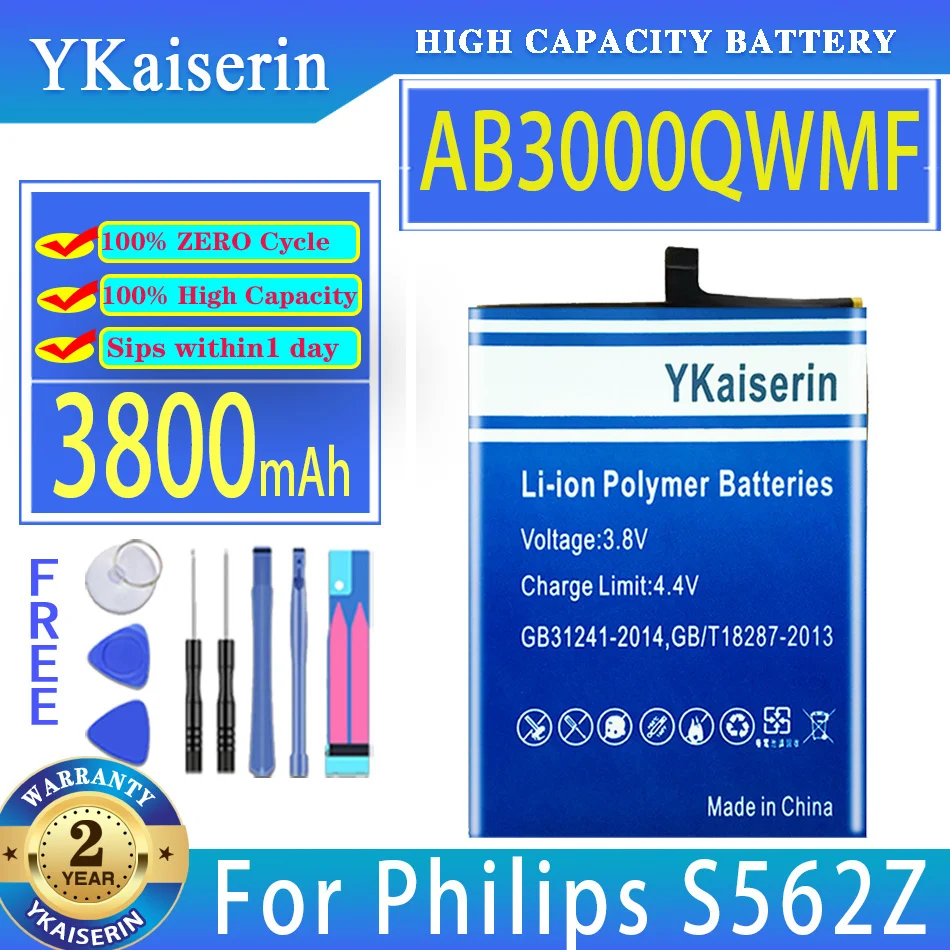 

YKaiserin 3800mAh Replacement Battery AB3000QWMF For Philips S562Z Mobile Phone Batteries