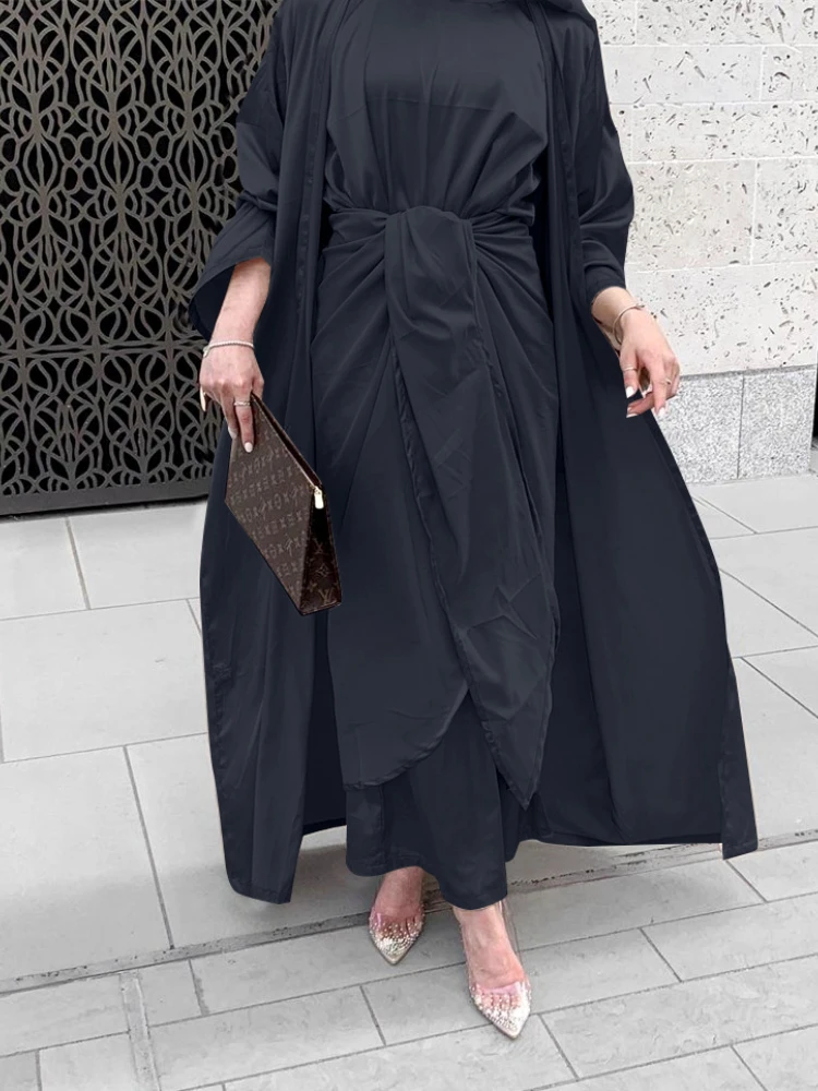 

Eid Muslim 3 Piece Abaya Dress Set Women Morocco Party Dresses Belted Kaftan V-neck Maxi Prayer Abayas Maxi Long Vestidos 2023