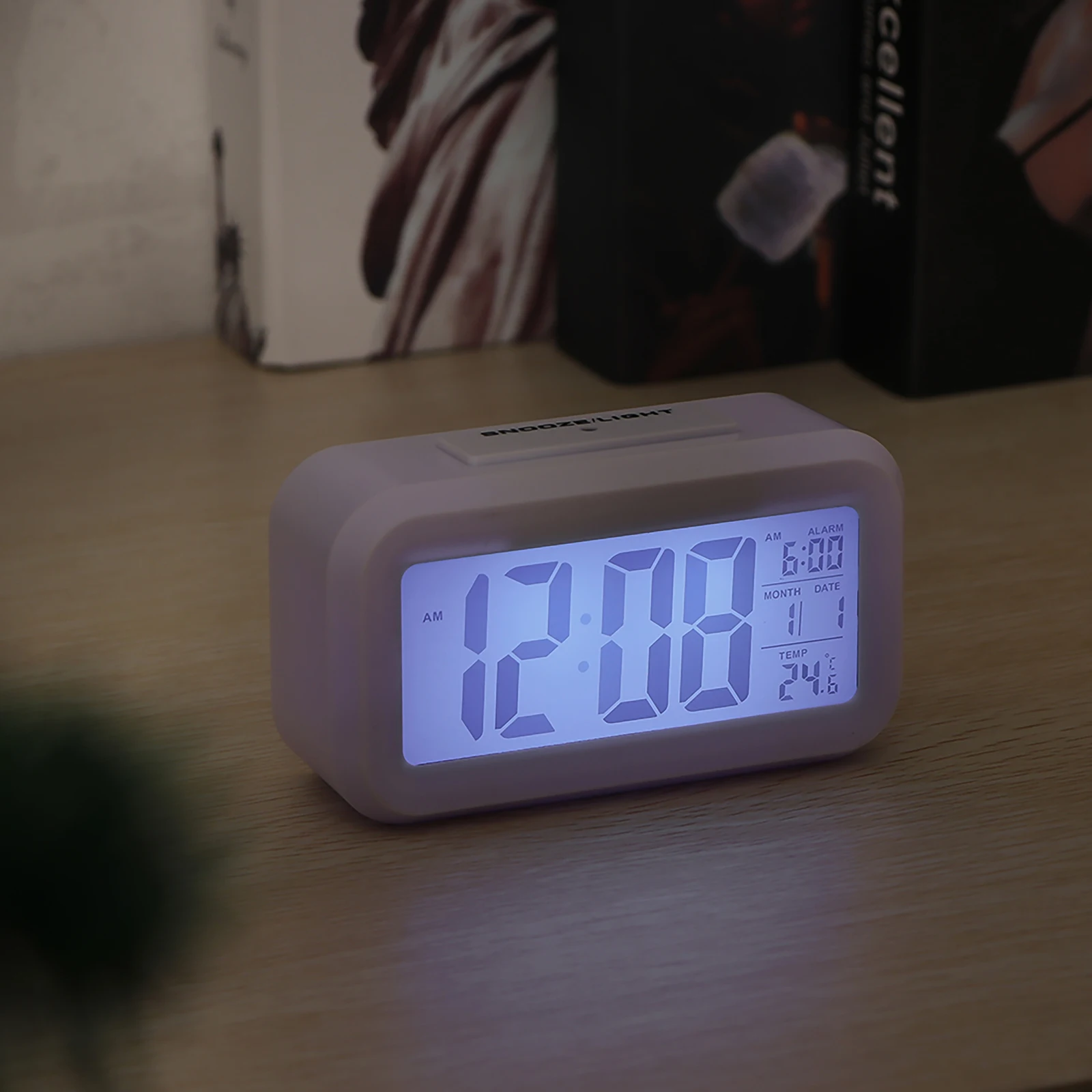 

LCD Backlit Electronic Alarm Clock Multifunction Snooze Mute Calendar Desktop Clocks Temperature Display Light Christmas Decora