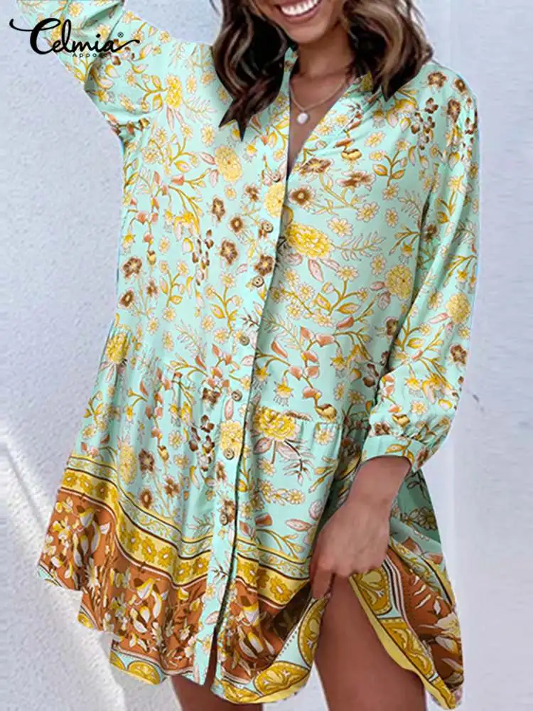 Celmia Casual Kaftan A Line Dresses Women V Neck Pleated 3/4 Sleeve Mini Dress Bohemian Floral Printing Holiday Party Vestidos
Celmia Casual Kaftan A Line Dresses Women V Neck Pleated 3/4 Sleeve Mini Dress Bohemian Floral Printing Holiday Party Vestidos