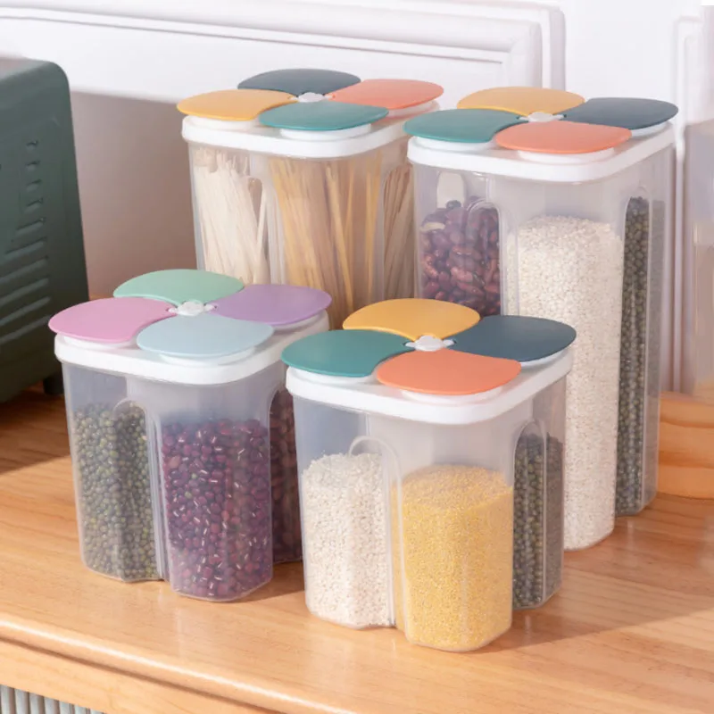 Kitchen Grain Storage Box Food Storage Containers Rice Dispenser 4 Grid Storage Tank Sealed Moisture Proof with Lid Container
Kitchen Grain Storage Box Food Storage Containers Rice Dispenser 4 Grid Storage Tank Sealed Moisture Proof with Lid Container