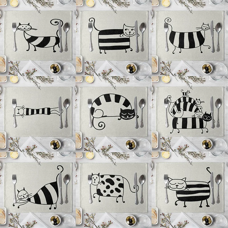 Funny Cat Pattern imitation linen Placemat For Dinner Table Mat For Coffee Tables Tableware Plates Cup Pads Kitchen Accessories 
Funny Cat Pattern imitation linen Placemat For Dinner Table Mat For Coffee Tables Tableware Plates Cup Pads Kitchen Accessories