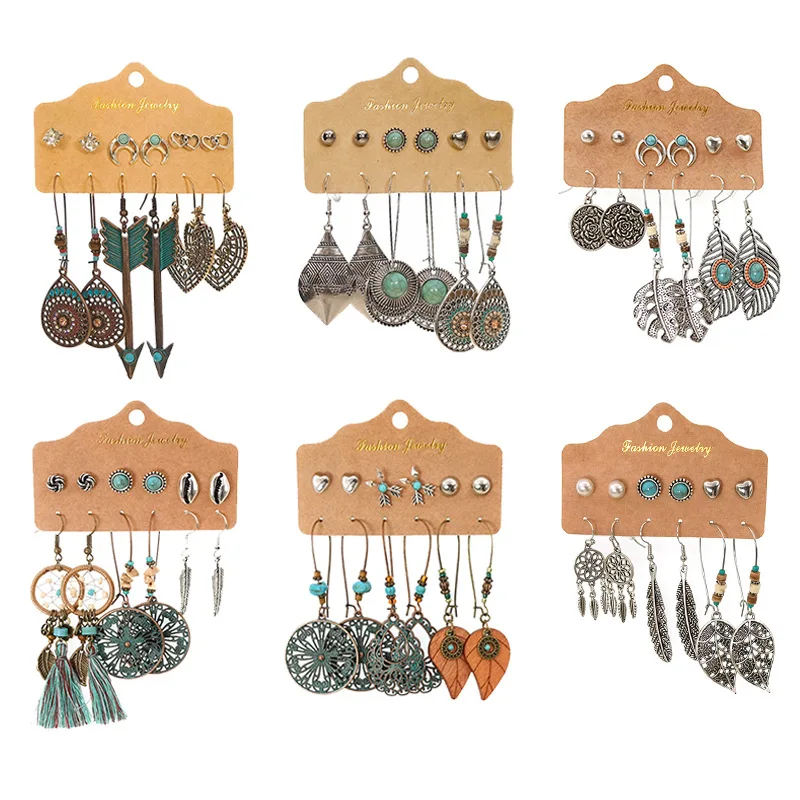 Wholesale Fashion Jewelry Woven Dream Net Heart-Shaped Stud Bohemia Earrings Women's Set 6 Pairs Creative Retro Leaf
Wholesale Fashion Jewelry Woven Dream Net Heart-Shaped Stud Bohemia Earrings Women's Set 6 Pairs Creative Retro Leaf