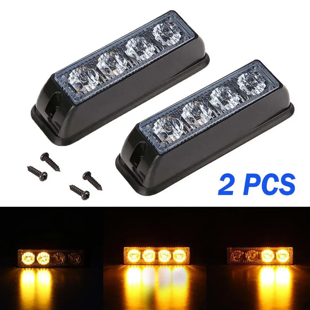 

2pcs 12V 4LED Amber Light Lamp Recovery Flashing Breakdown Strobe Grill Emergency Signal Lamp DRL