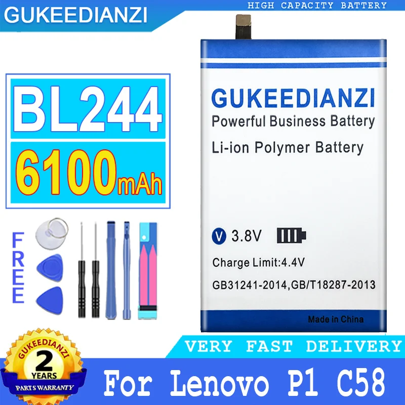 Аккумулятор GUKEEDIANZI BL244 на 6100 мАч для Lenovo Vibe P1 P1A42 P1C58 P1C72, аккумулятор большой мощности
Аккумулятор GUKEEDIANZI BL244 на 6100 мАч для Lenovo Vibe P1 P1A42 P1C58 P1C72, аккумулятор большой мощности