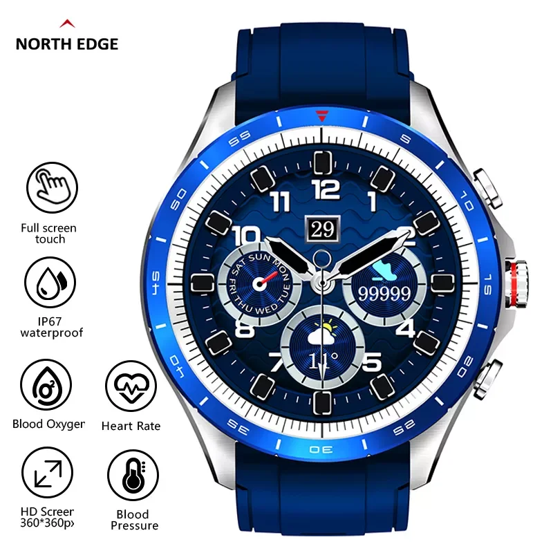 NORTH EDGE Smart Watch Men 360*360 HD Touch Screen Custom Watch Dials Blood Oxygen Bluetooth Sports Smartwatch For Android IOS
NORTH EDGE Smart Watch Men 360*360 HD Touch Screen Custom Watch Dials Blood Oxygen Bluetooth Sports Smartwatch For Android IOS