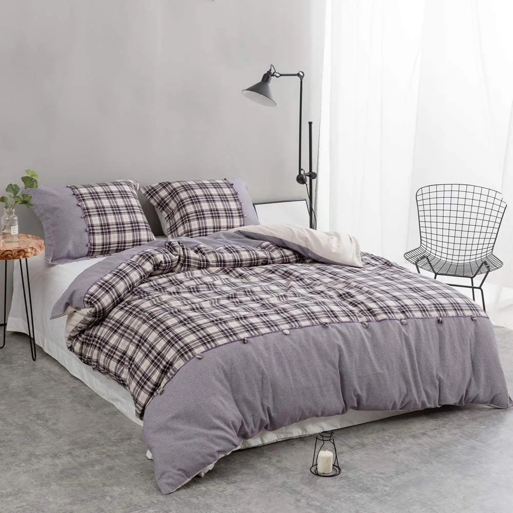 

Simple&Opulence 3Pcs 100% Cotton Flannel Bedding Set Plaid Double Bed Linens King Size Pillowcase Duvet Cover comforter Sheet
