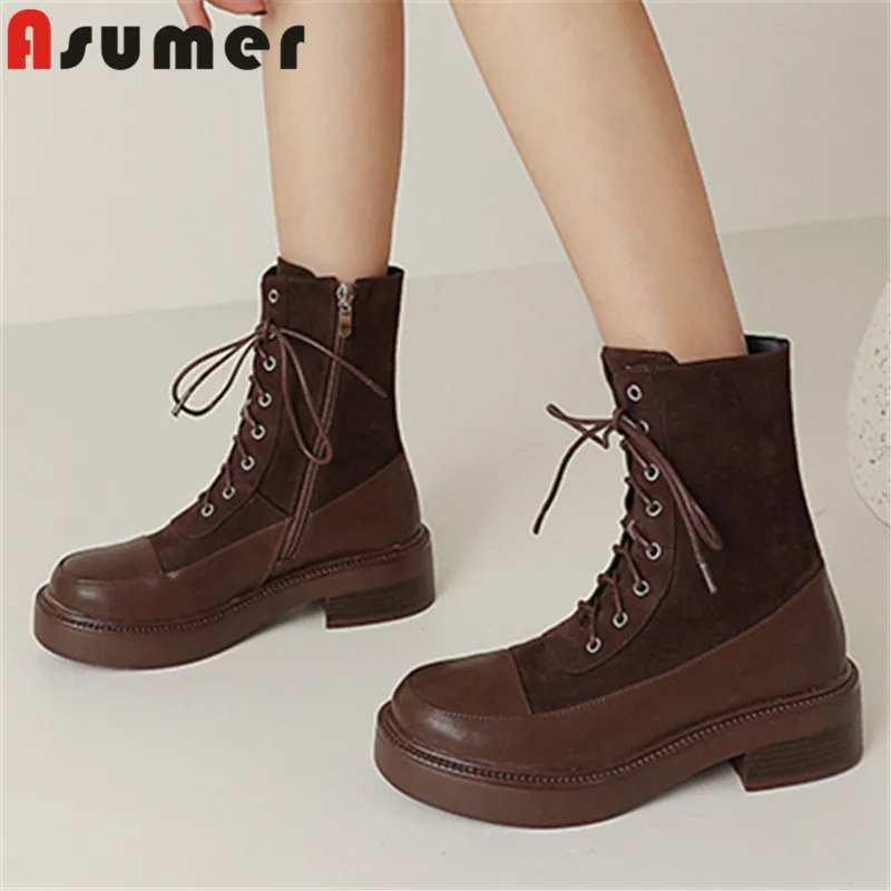 Женские ботинки из натуральной кожи ASUMER, на платформе и квадратном каблуке, на молнии, с узким ремешком, Зимние ботильоны, 2023
Женские ботинки из натуральной кожи ASUMER, на платформе и квадратном каблуке, на молнии, с узким ремешком, Зимние ботильоны, 2023