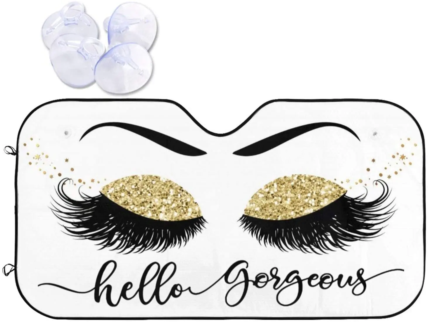 Hello Gorgeous Car Front Windshield Sunshades, Gold Glittering Eyelash Auto Window Sun Shade, Summer Sun UV Rays Blocker Visor P
Hello Gorgeous Car Front Windshield Sunshades, Gold Glittering Eyelash Auto Window Sun Shade, Summer Sun UV Rays Blocker Visor P