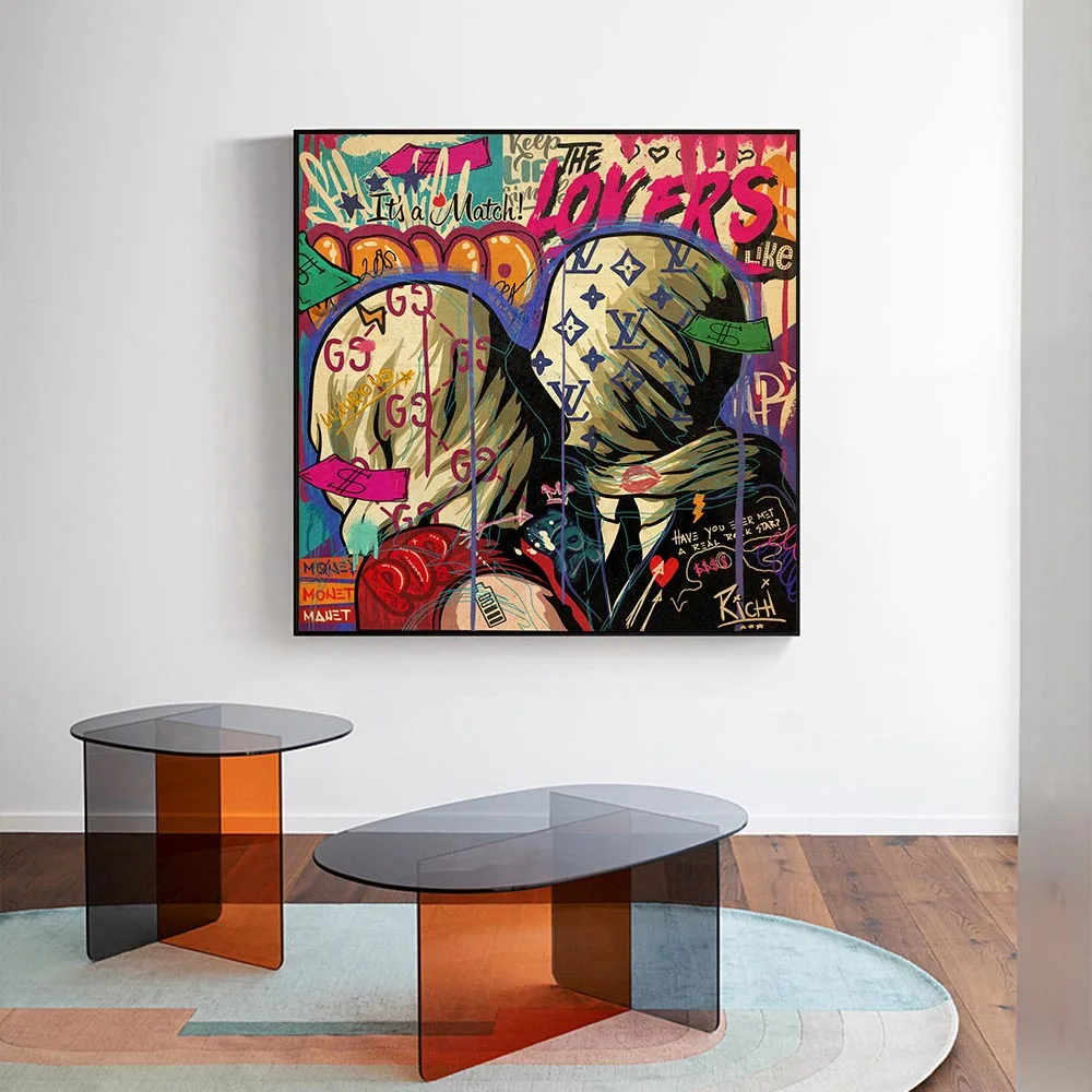 Graffiti Street Wall Art Lovers Kiss Oil Painting Hand Painted Pop Art Mural Colorful Canvas Paintings On Wall For Home Decor
Graffiti Street Wall Art Lovers Kiss Oil Painting Hand Painted Pop Art Mural Colorful Canvas Paintings On Wall For Home Decor