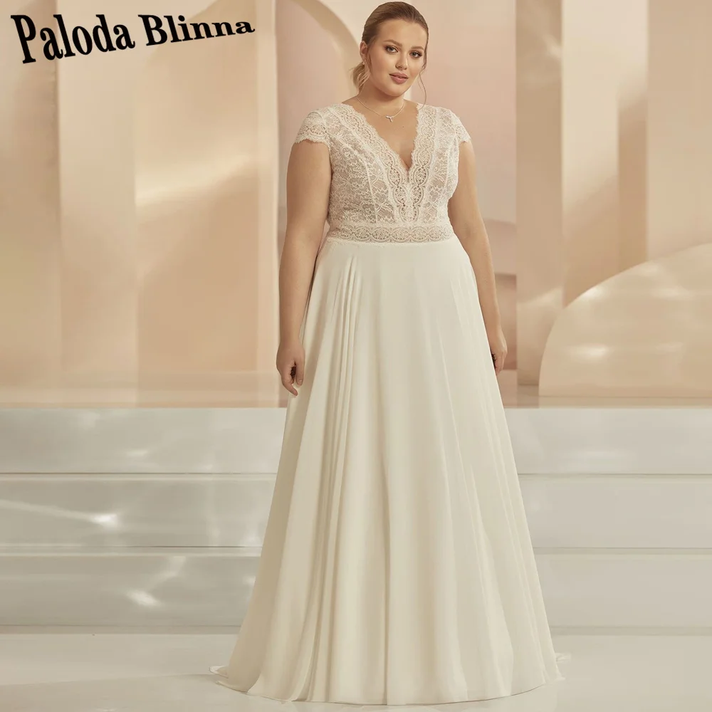Paloda Bohemian Backless Chiffon Wedding Dresses For Women 2023 V-neck Appliques Short Sleeves A-line Robe De Mariée Plus Size
Paloda Bohemian Backless Chiffon Wedding Dresses For Women 2023 V-neck Appliques Short Sleeves A-line Robe De Mariée Plus Size