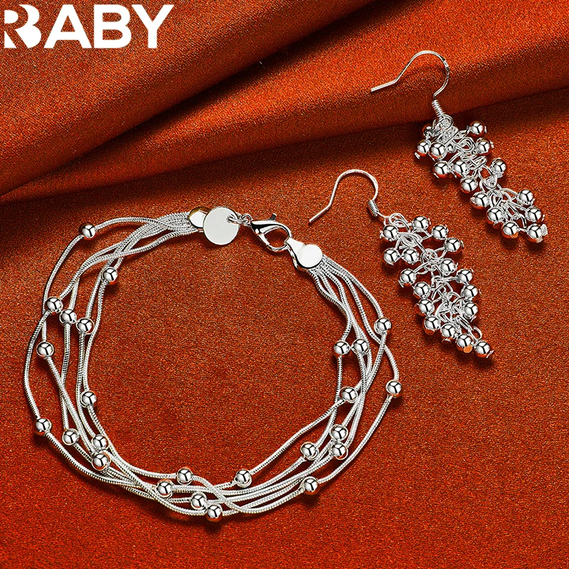 925 Sterling Silver Smooth Beads Snake Chain Bracelets Earrings For Women Fashion Jewelry Set Wedding Party Charm Accessories
925 Sterling Silver Smooth Beads Snake Chain Bracelets Earrings For Women Fashion Jewelry Set Wedding Party Charm Accessories