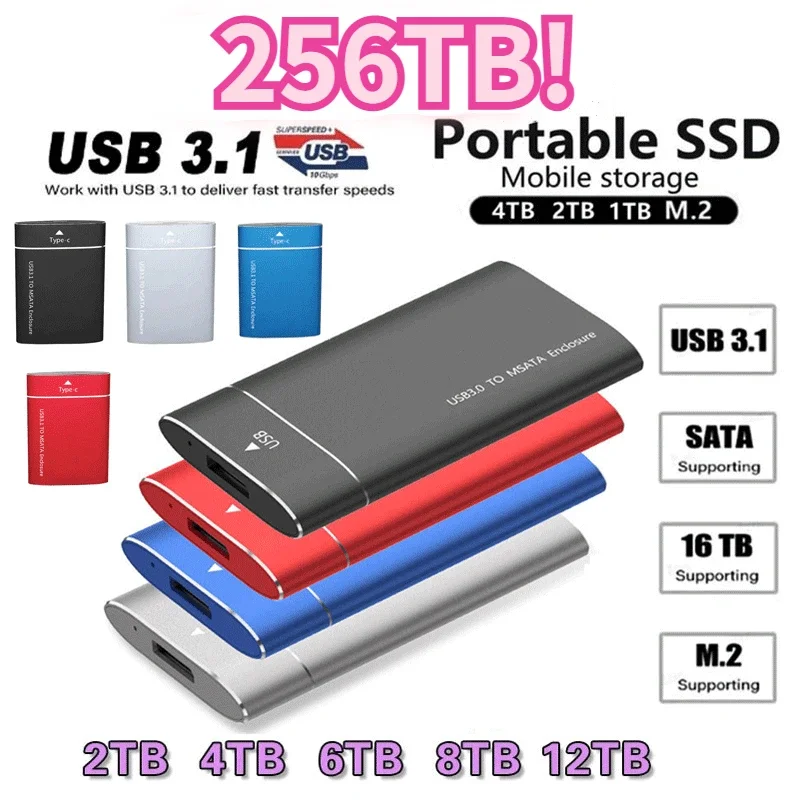 

External HDD USB 3.1 Type-C 256TB Portable Removable SSD 16T 10T 8T Expansion Upgrade High SpeedHard Disk Storage Devices