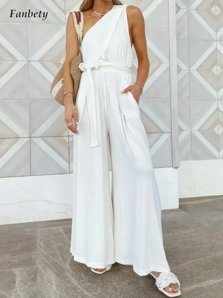 2022 Summer Women Elegant Solid Jumpsuits Vintage Off Shoulder Skew Collar Playsuits Ladies Lace-up Loose Wide Leg Pants Rompers
2022 Summer Women Elegant Solid Jumpsuits Vintage Off Shoulder Skew Collar Playsuits Ladies Lace-up Loose Wide Leg Pants Rompers