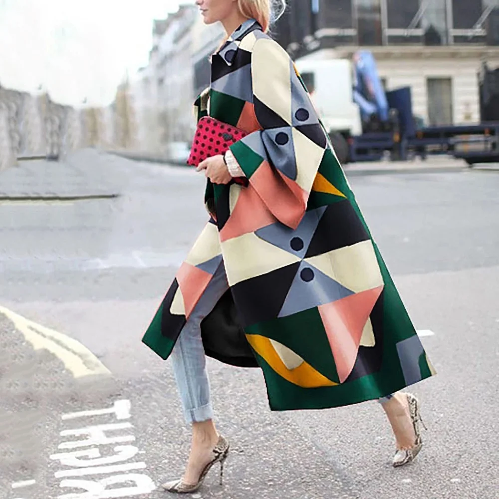 2022 New Fashion Geometric Print Colorful Loose Long Coat Windbreaker Women's Wear
2022 New Fashion Geometric Print Colorful Loose Long Coat Windbreaker Women's Wear