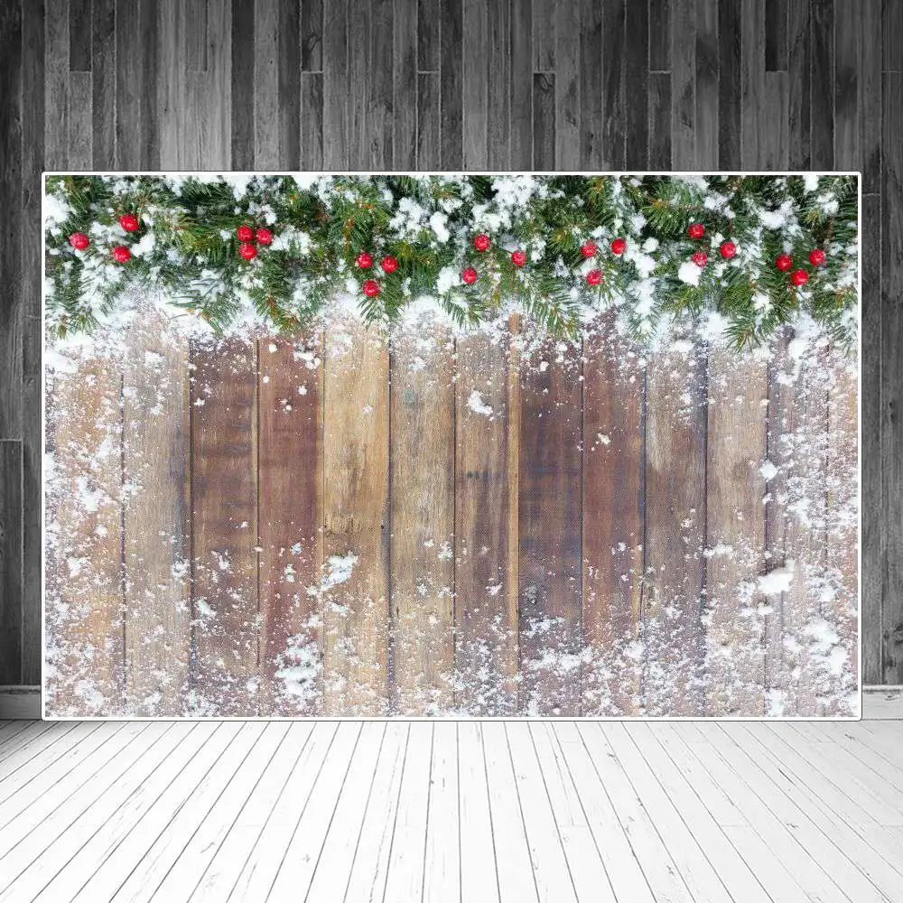 

Фон для фотосъемки с изображением рождественских снежинок сосны падуба листьев деревянной доски