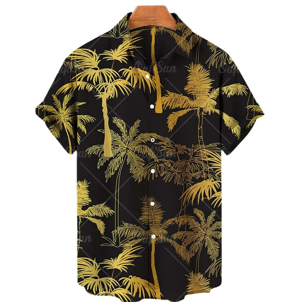 

Гавайская Мужская рубашка с принтом кокосового дерева, с короткими рукавами, на одной пуговице, с лацканами, Пляжная рубашка, Повседневная р...