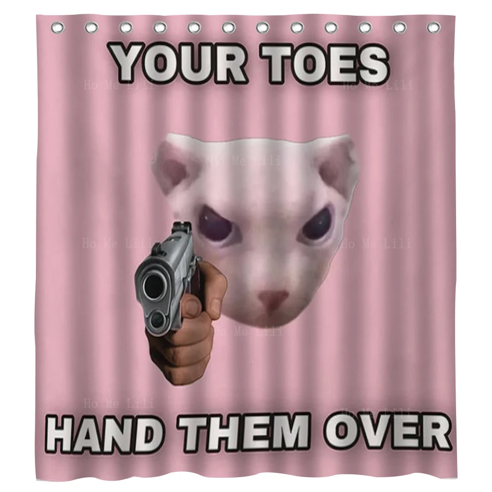 

Funny Art Hilarious Cute Hairless Cat Holding Pistol Bingus Toe Shower Curtain By Ho Me Lili For Bathroom Decor